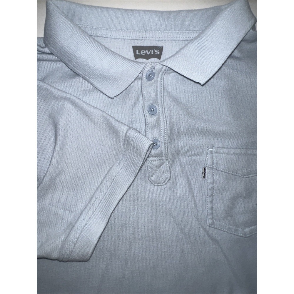 Levis Polo Shirt Mens Large, L‎ Blue Short Sleeve Casual Pocket White Tab Adult